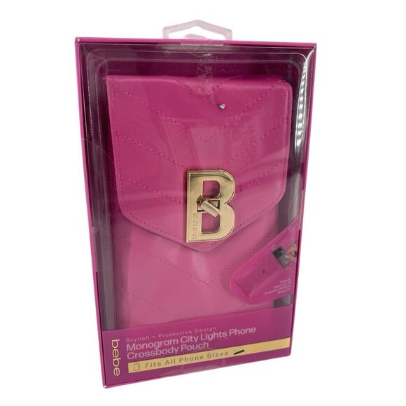 Bebe Pink Monogram City Lights Phone Crossbody Pouch Vegan Leather New - Picture 4 of 14